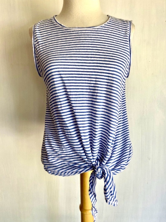 Banana Republic Tops - Banana Republic Linen Blue and White Striped Tie-Front Sleeveless Top
